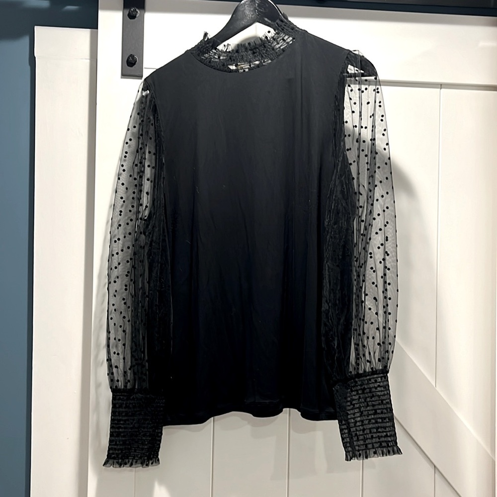 Boden sheer sleeve mock neck blouse - 16/18